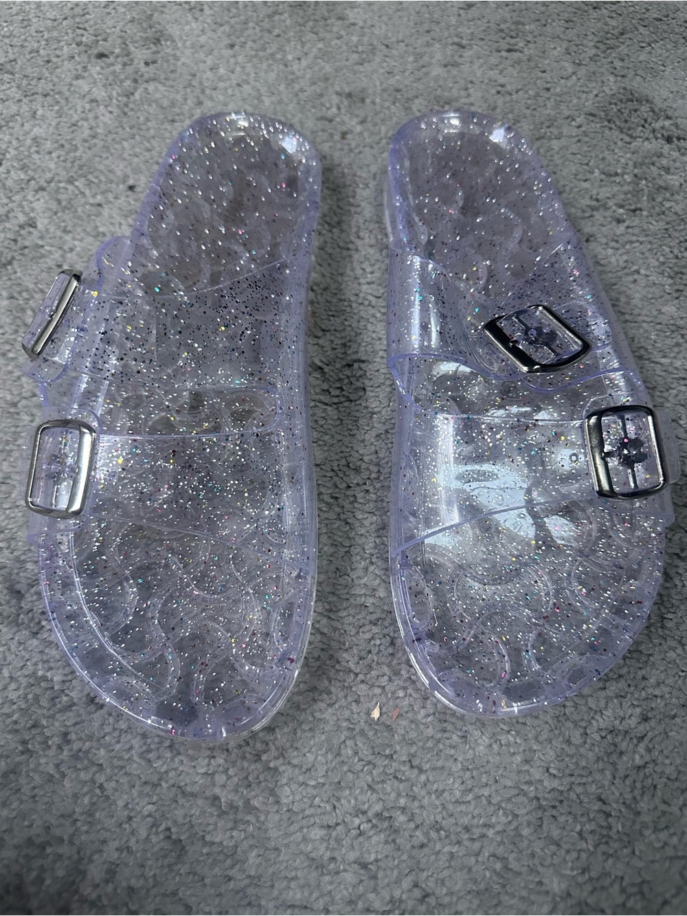 Fashion Nova Clear Glitter Jelly Slide Sandals - Lilac